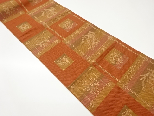 本場筑前博多色紙に華文・花鳥模様織出し名古屋帯